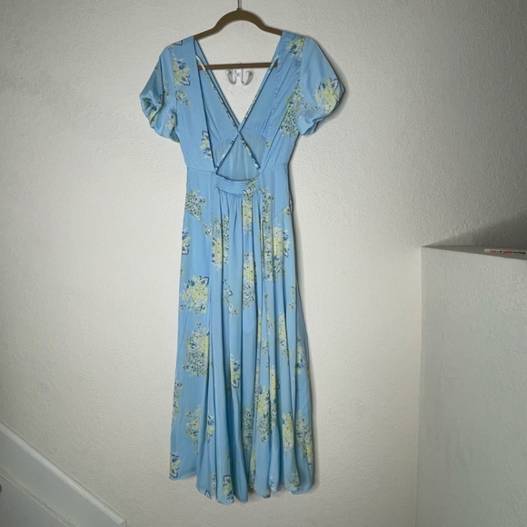 Free People Laura Printed Midi Floral Dress Size XS Blue Lined Strappy Open Back - Picture 2 of 16